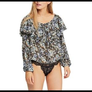 Free People Floral Say it to Me Bodysuit Blouse